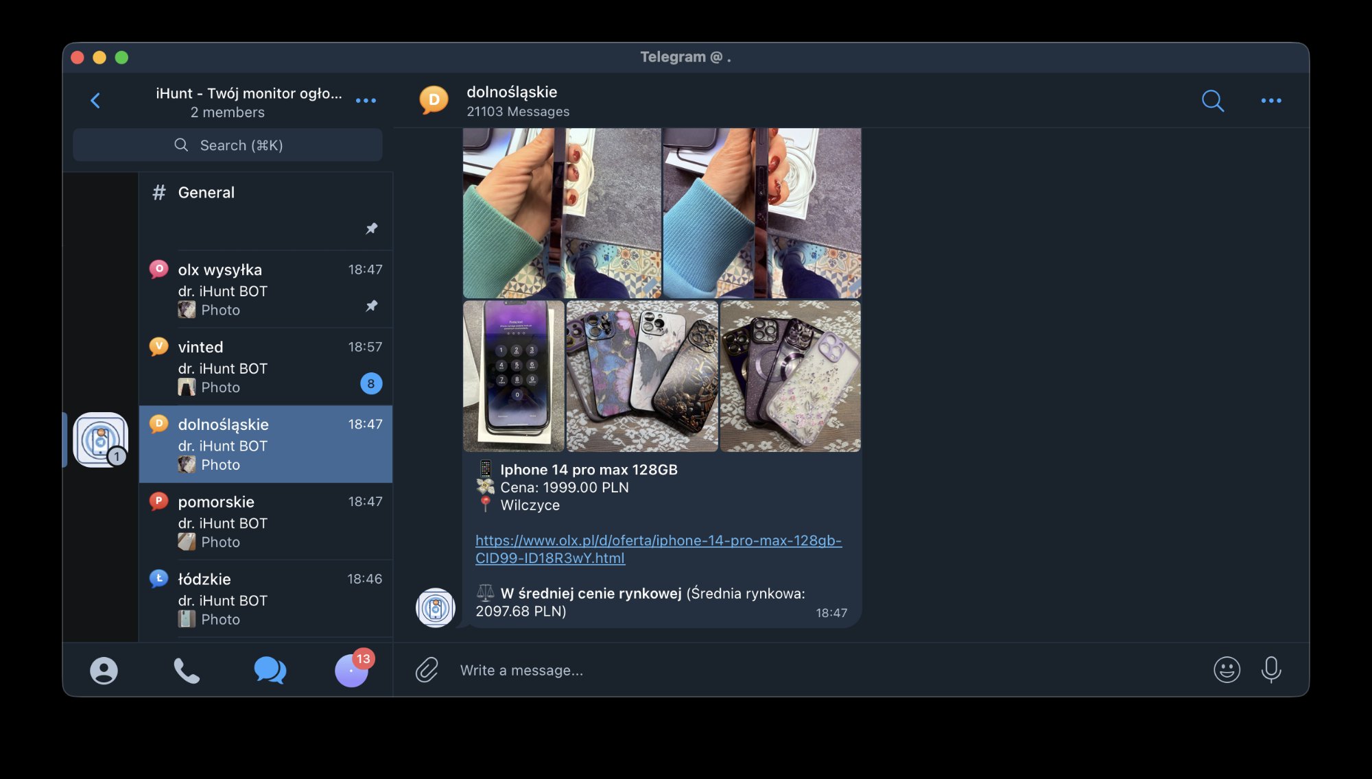 Flipfoniarz – podgląd działania systemu w Telegramie